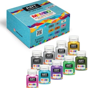 Metallic Acrylic Fabric Paint Set - 9 Colors 20 ml 0.67 fl oz for Clothing Textiles Leather T-shirts and Sneakers - Made in Europe by MAMBO