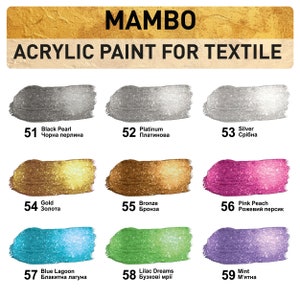 the color chart for mambo acrylic paint for textile