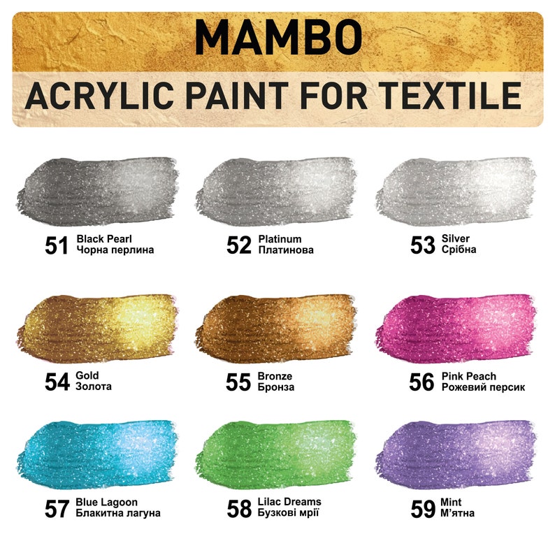 the color chart for mambo acrylic paint for textile