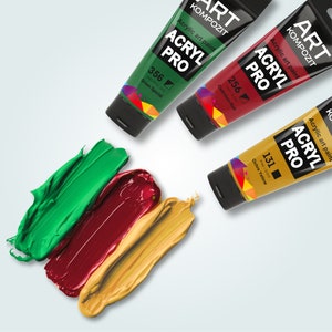 Professional Heavy Body Acrylic Paint Set - 12 x 75ml Tubes for Artists - Canvas, Upholstery, Wood, Glass, Plastic