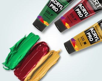 Professional Heavy Body Acrylic Paint Set - 12 x 75ml Tubes for Artists - Canvas, Upholstery, Wood, Glass, Plastic