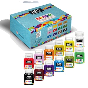 Acrylic Fabric Paint Set - 12 x 20ml Each - Clothes, Textile, Leather, T-shirts, Sneakers - Made in Europe