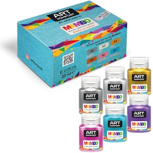 Metallic Acrylic Paint Set - 6 Colors x 20ml 0.67 Fl Oz for Clothes, Textiles, Leather, T-shirts, Sneakers, MAMBO - Made in Europe