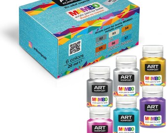 Zestaw farb akrylowych metalicznych - 6 kolorów x 20 ml 0,67 uncji płynu do ubrań, tekstyliów, skóry, koszulek, trampek, MAMBO - wyprodukowano w Europie
