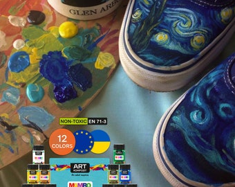 Colori acrilici per vestiti e tessuti Set da 12 x 20 ml/0,7 fl oz, colori di alta qualità per dipingere vestiti - per artisti e designer