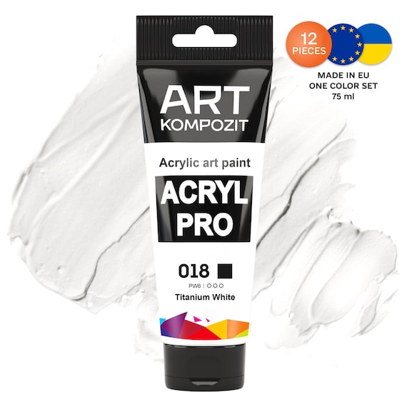 Acrylic Paint White Color 018 Set of 12x2.6 Fl Oz/75 Ml, Acrylic