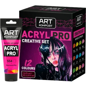 Professional Creative Acrylic Paint Set with Fluorescent effect for Artists - 12 x 75ml 254 fl oz