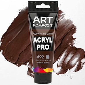 Acrylic paint 492 Umber Brunt Color Set of 12x2.6 fl oz/75 ml, acrylic paints set of acrylic tube paint, paint by number, brown paint
