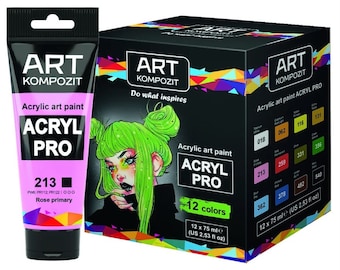 ArtKompozit Acrylic paint Set of 12x2.6 fl oz/75 ml acrylic paints for artists, kids paint kit, paint by number, set of acrylic tube paint