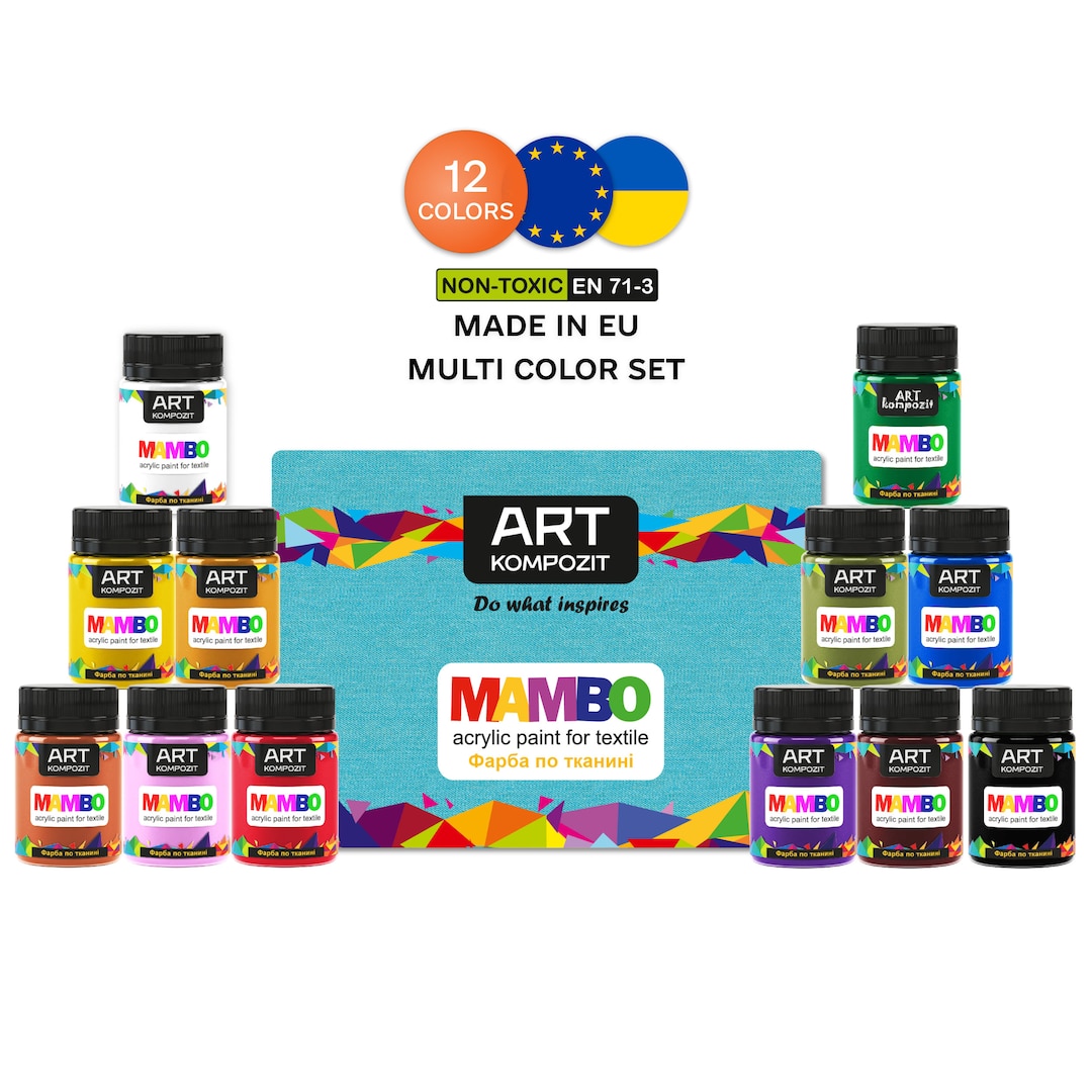 Artkompozit Acrylic Paint Set of 12 X 20 Ml/0.7 Fl Oz Clothes Paints