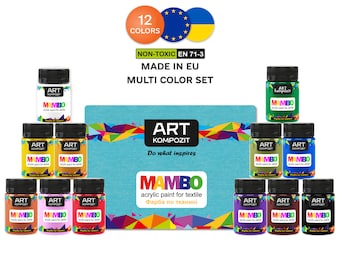 ArtKompozit Juego de pintura acrílica de 12 x 20 ml/0,7 fl oz pinturas para ropa, juego de pintura para tela, pintura para ropa, pintura para ropa, pinturas textiles