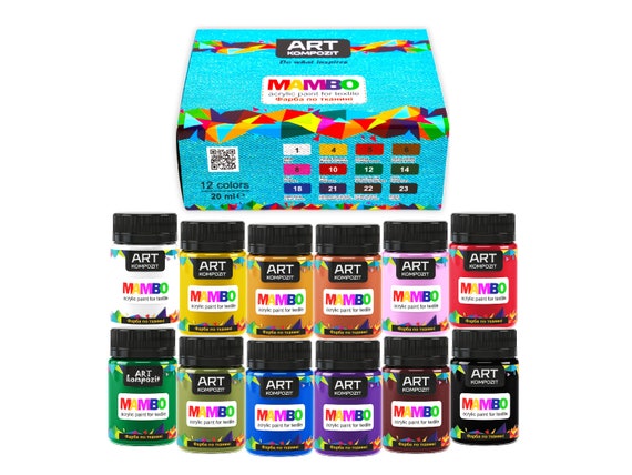 Acrylic Paint for Clothes and Textile Set of 12 x 20 ml/0.7 fl oz, High-Quality Paints for Artist and Designer Paint Clothes