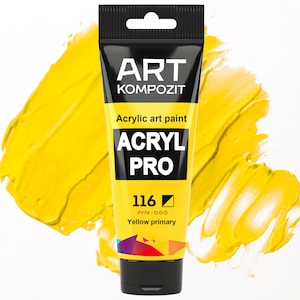 Acrylics paints set - 116 Yellow primary Color Set of 12x2.6 fl oz/75 ml,  acrylic paint for professional artists in tube , paint by number