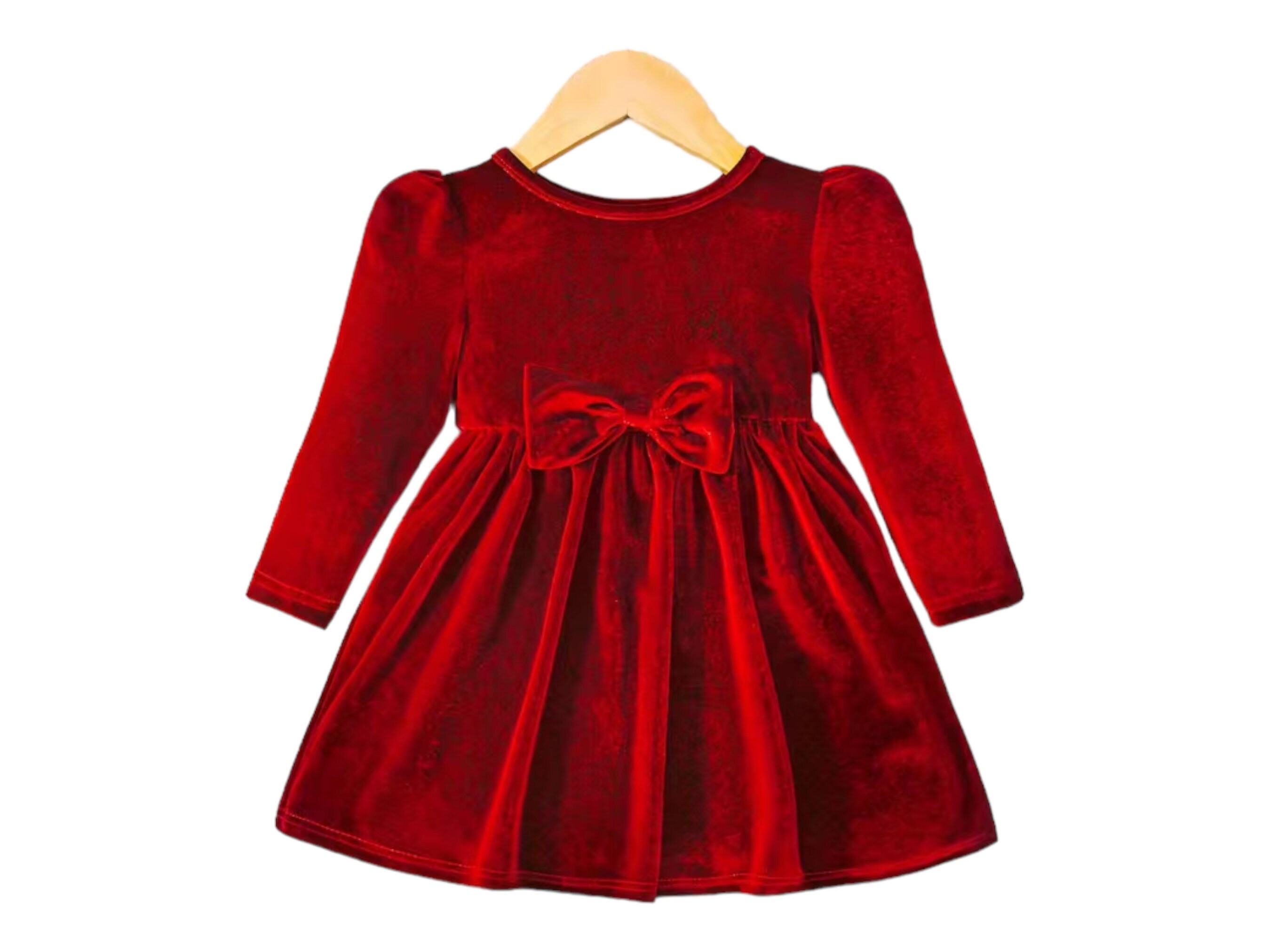 Red Velvet Bow Dress Long Sleeve, Baby Christmas Party Dress, Girl ...