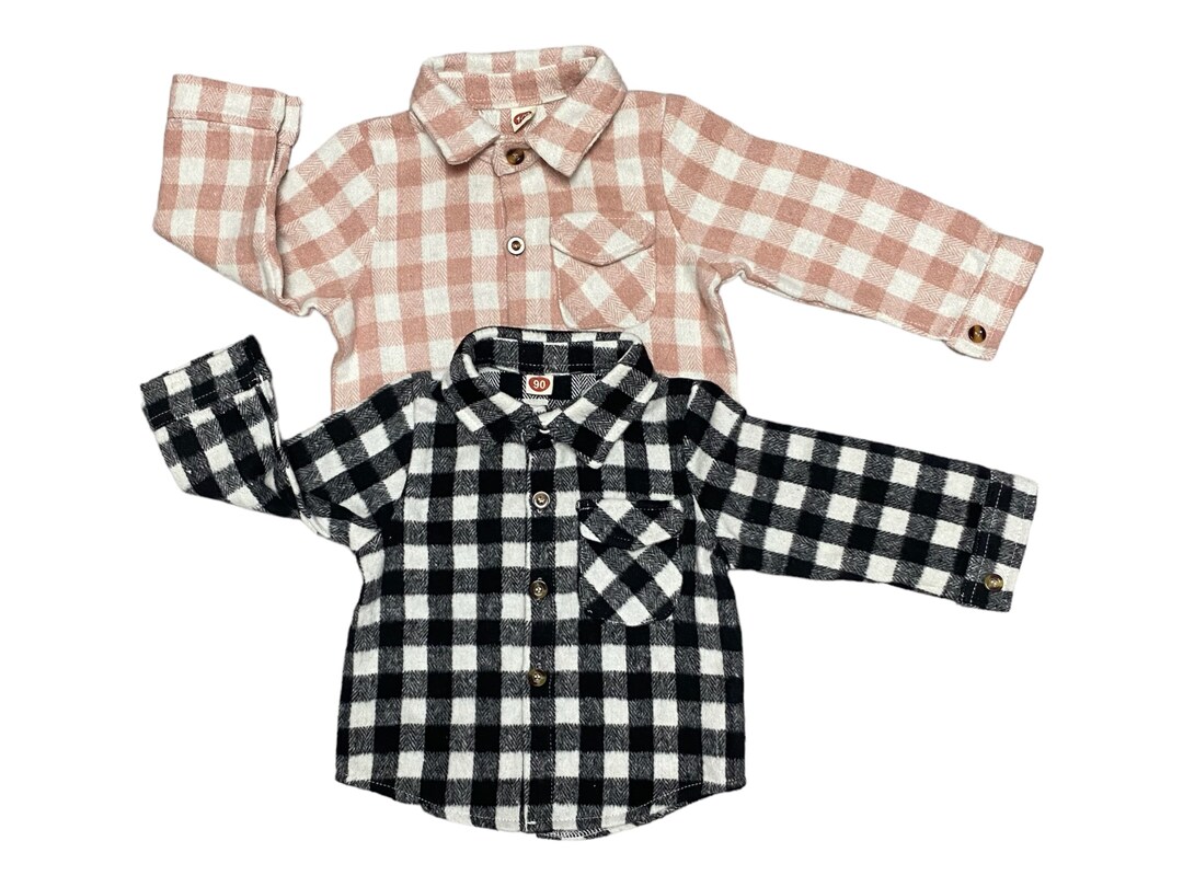 Flannel Shirt, Kids Black Buffalo Plaid Shirt, Toddler Girls Flannel Shirt, Infant Plaid Shirt