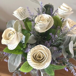 Custom Long Stem Book Page Roses, Paper Roses, Paper Flower Bouquets - With Option to Add on Acrylic Book Vase