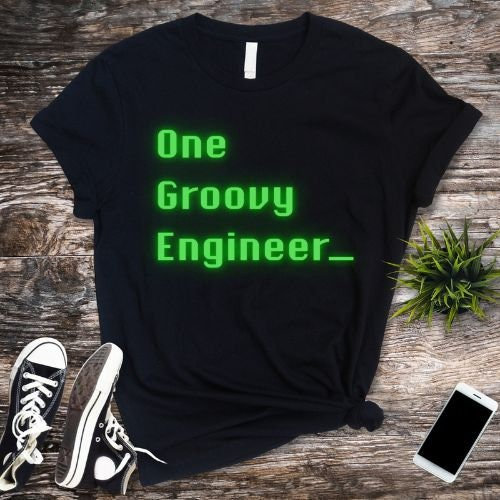 engineer shirt one groovy engineer text in MS Dos font neon green color tech nerd t-shirt funny engineer tee