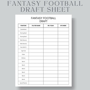 Fantasy Football ontwerpblad, Fantasy Football, maten US Letter, A4, A5, Instant Download PDF