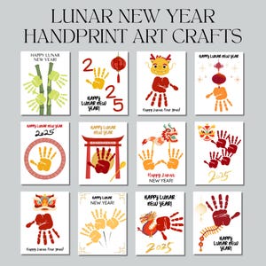 Arte delle impronte delle mani del capodanno lunare 2025, artigianato delle impronte delle mani stampabile del capodanno cinese, anno del drago,