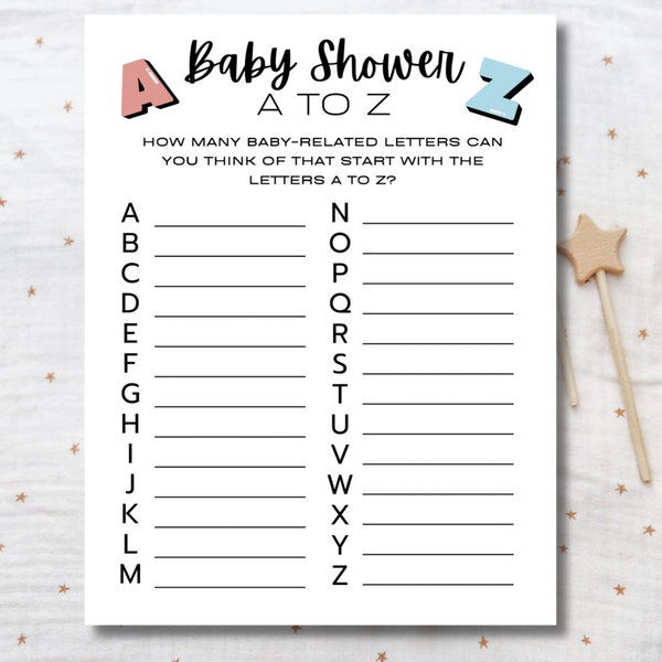 Baby Shower A-Z Game, Alphabet Baby Item Game, Minimalist Baby A-Z Game, Printable Baby Shower Game