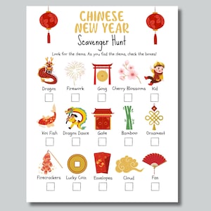 Chinese New Year Scavenger Hunt, Lunar New Year Game, Year of the Dragon, Chinese New Year Activity Bundle, Lunar New Year Printable Games