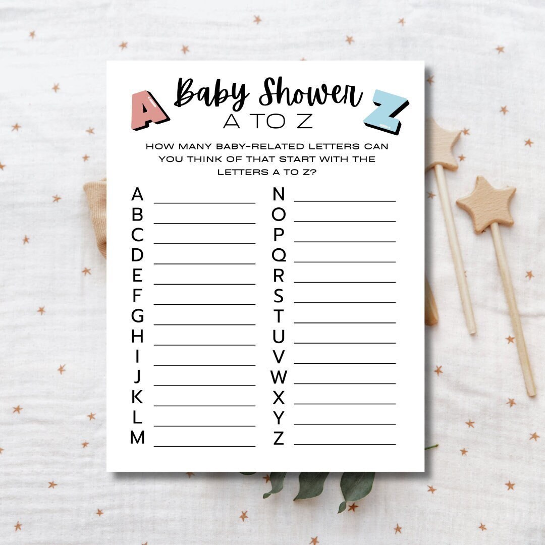 Baby Shower AZ Game, Alphabet Baby Item Game, Minimalist Baby AZ Game