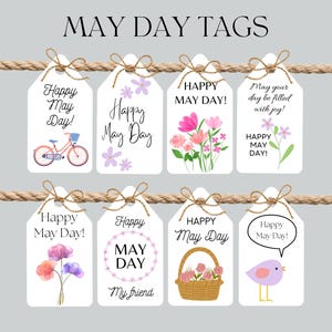Ensemble d'étiquettes pour le 1er mai, étiquettes de printemps imprimables, étiquette de panier de joyeux 1er mai