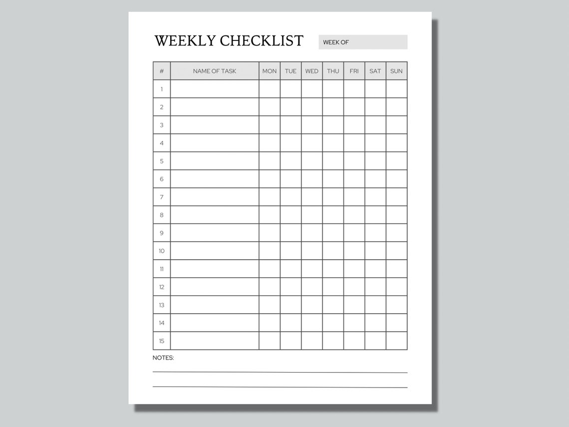 Weekly Checklist, Printable, Weekly to Do List Template, Task List
