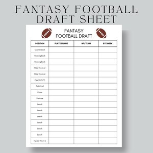 Fantasy Football Draft Sheet: US Letter, A4, A5 (Instant Download PDF)
