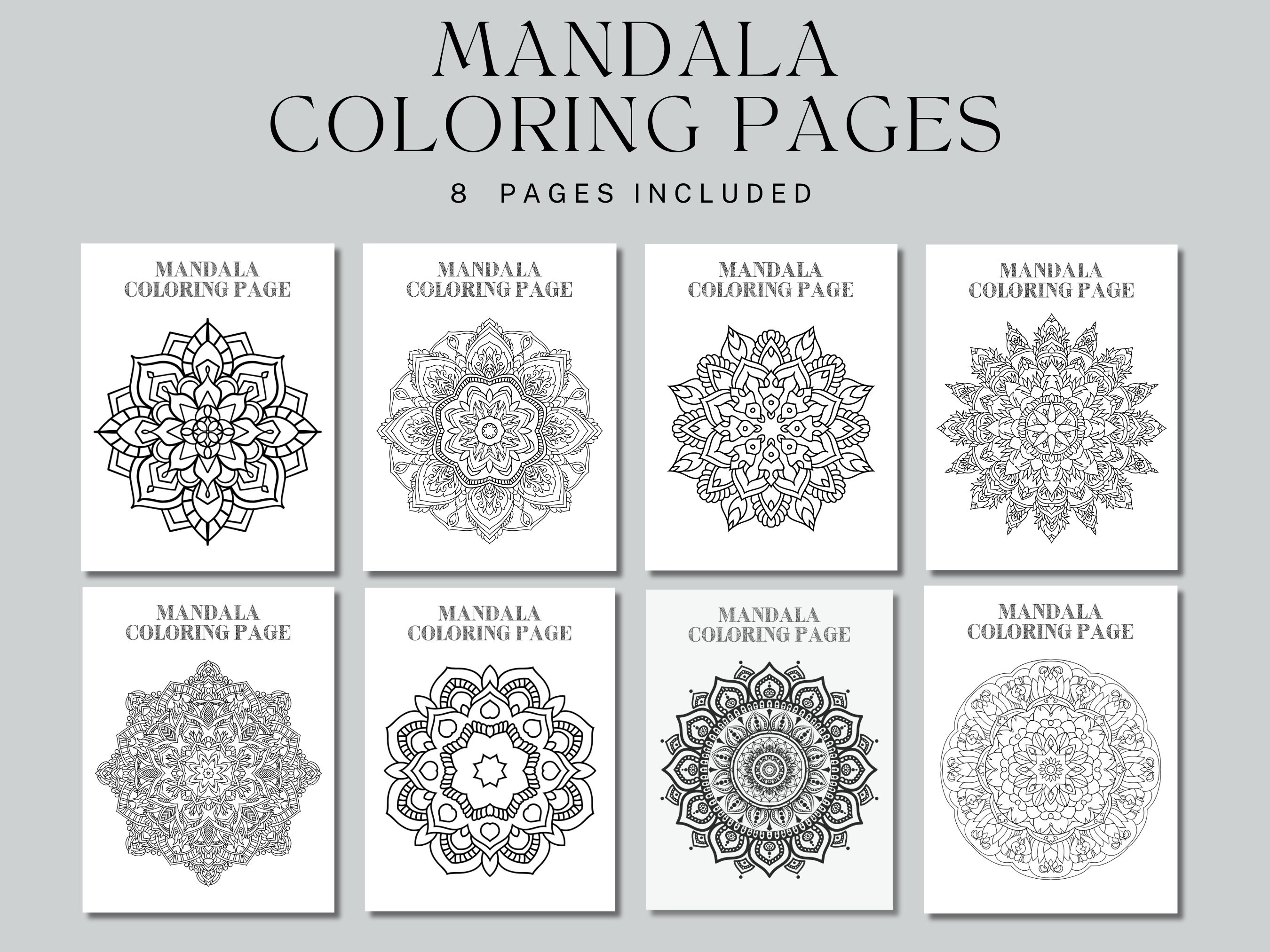Mandala Printable Coloring Sheets, Set of 8 Designs, Mandala Coloring ...