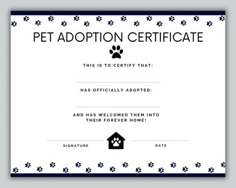 Pet Adoption Certificate, Pet Certificate of Adoption, Instant Download