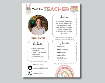 Meet the Teacher Editable Canva Template, First Day of School, Back to School Welcome Letter, Teacher School Newsletter Template