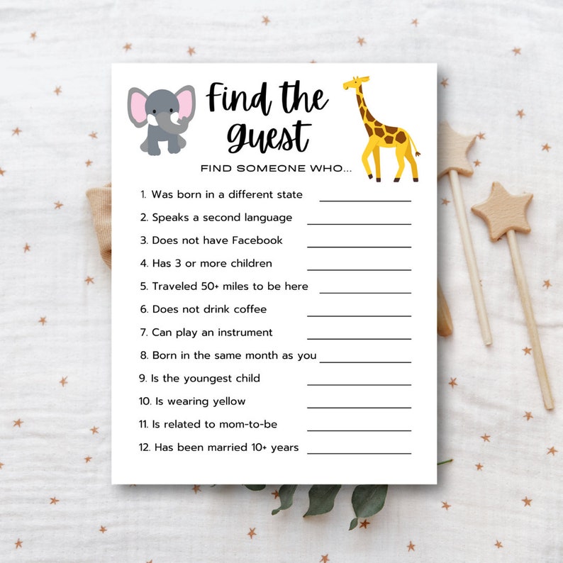 Find the Guest Game Baby Shower Game Printable Safari Baby Etsy