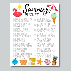 Summer Bucket List Printable: Fun Activities Checklist (Digital PDF)