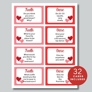 Truth or Dare Cards, Valentine&#39;s Day Truth or Dare, Date Jar Ideas, Date Night Idea Cards, Date Night Coupons, Love Coupons