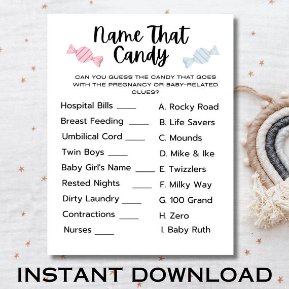 Guess the candy bar baby shower game online