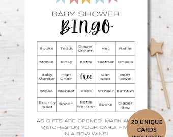 Baby Shower Bingo Game: 20 Printable Cards (Digital Download)