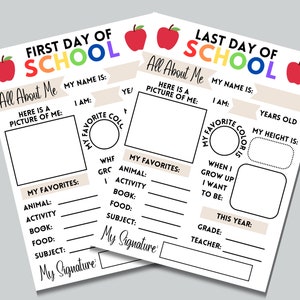 First Day of School Interview, Last Day of School Questionnaire, Back to School Printable, All About Me Worksheet