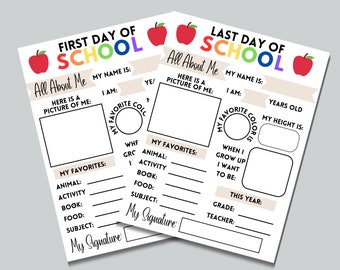 First Day of School Interview, Last Day of School Questionnaire, Back to School Printable, All About Me Worksheet