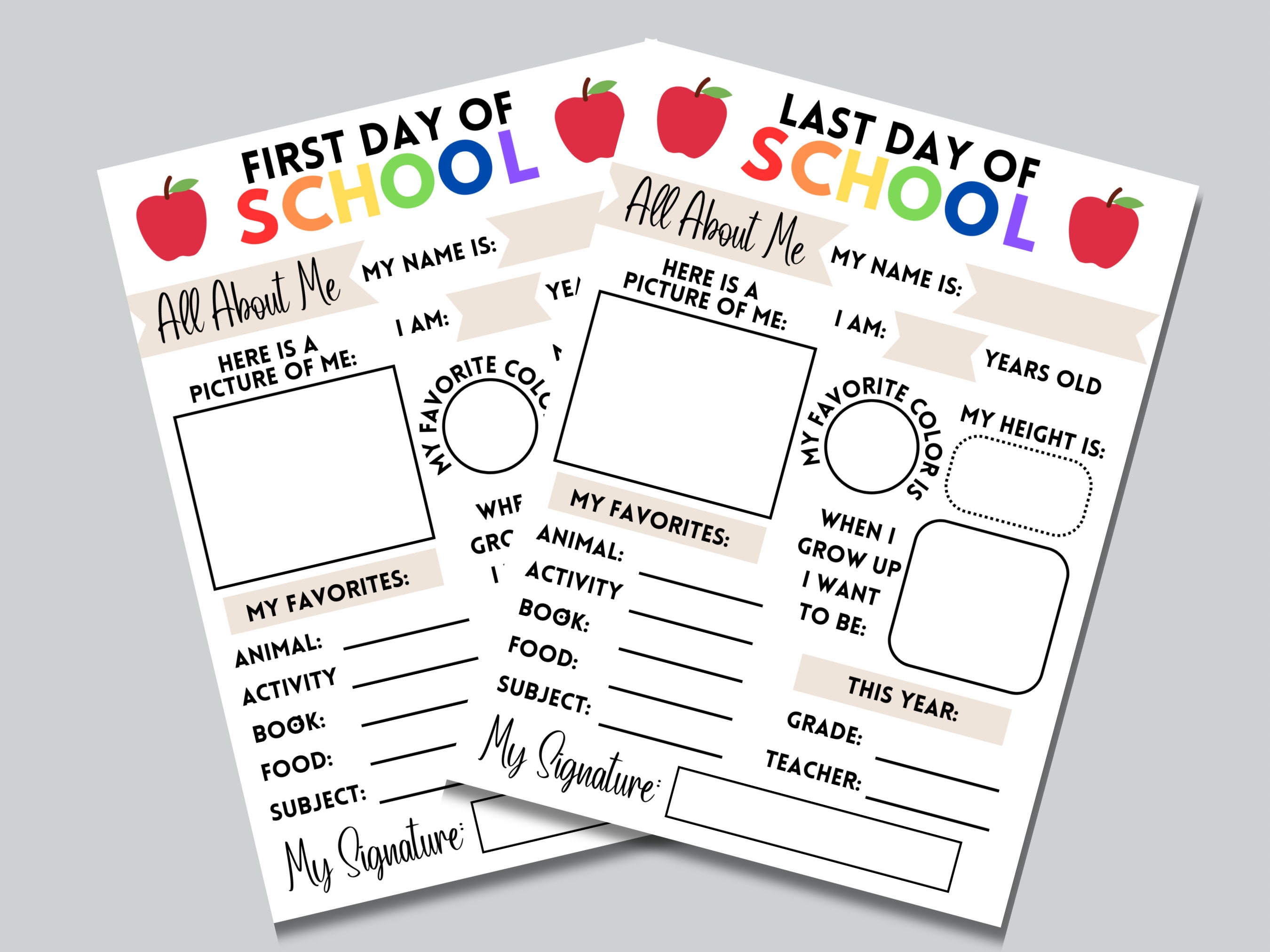 First Day of School Interview, Last Day of School Questionnaire, Back ...