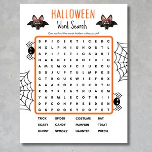 Halloween Word Search, Halloween Kids Game, Printable Halloween Word Search, Kids Activity, Hunt Game, Pumpkin Party, Halloween Game
