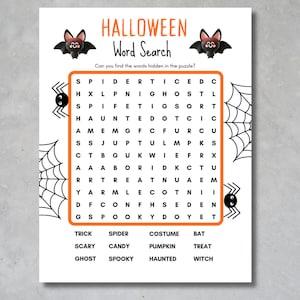 Halloween Word Search, Halloween Kids Game, Printable Halloween Word Search, Kids Activity, Hunt Game, Pumpkin Party, Halloween Game