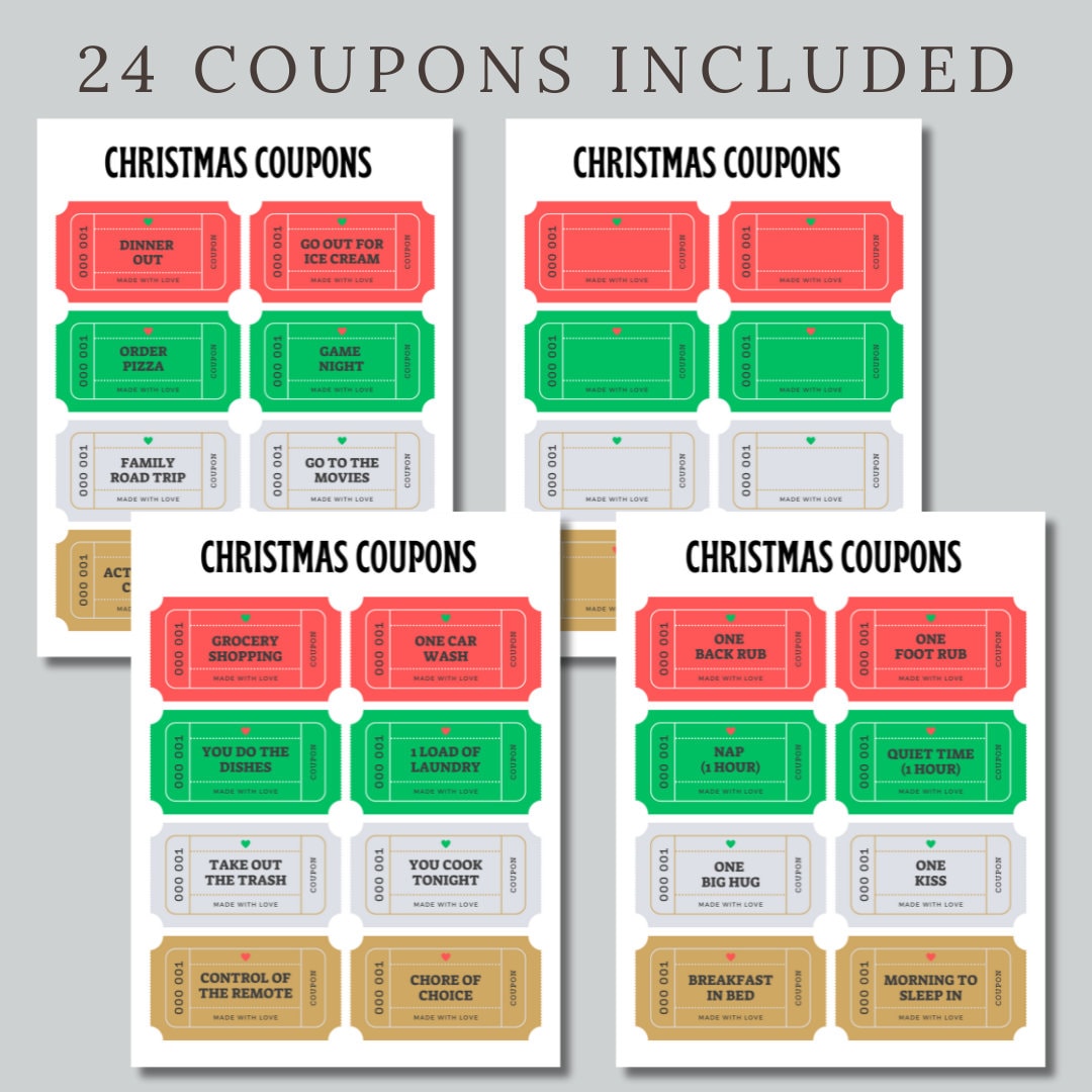 Printable Christmas Gift Coupons, Editable Template (digital PDF) - Etsy