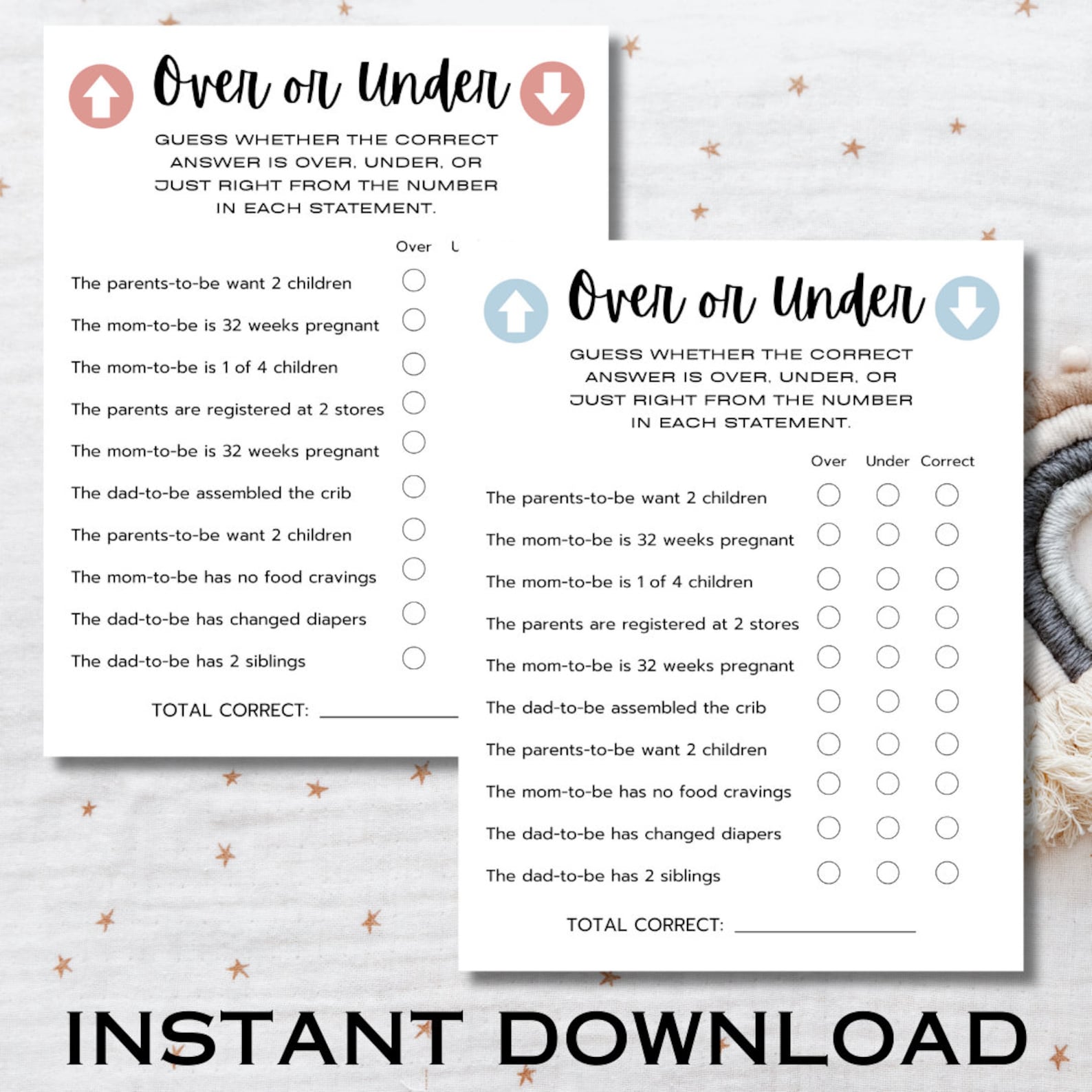 Baby Shower Over or Under, Baby Shower Game, Baby Shower Activity ...