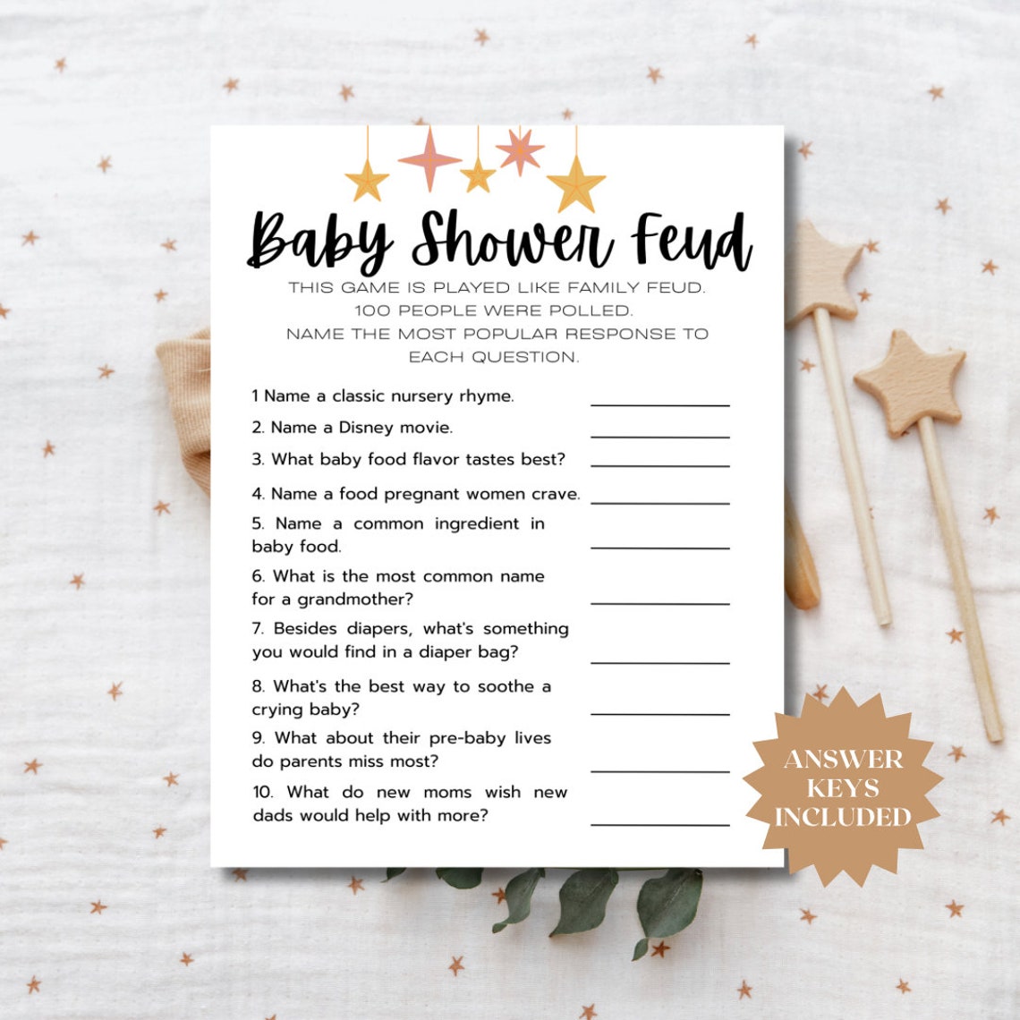 Baby Shower Feud, Baby Shower Game, Answer Key Included, Baby Shower