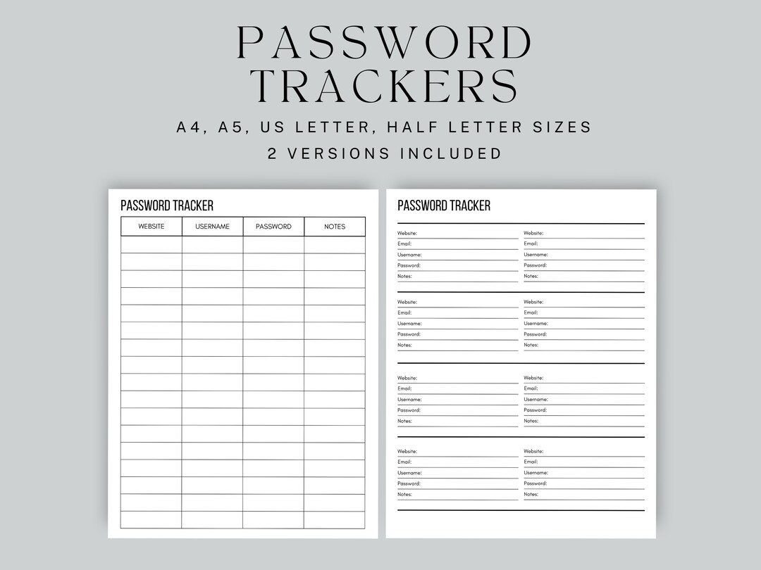 Password Tracker Printable: US Letter, A4, A5 (instant Download PDF ...