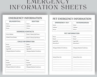 Child & Pet Emergency Information Sheet: Babysitter Printable (Digital Download)