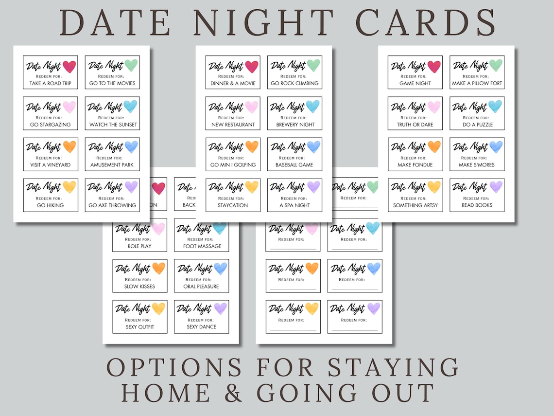 40 Printable Date Night Cards, Date Jar Ideas, Heart Date Night Idea ...
