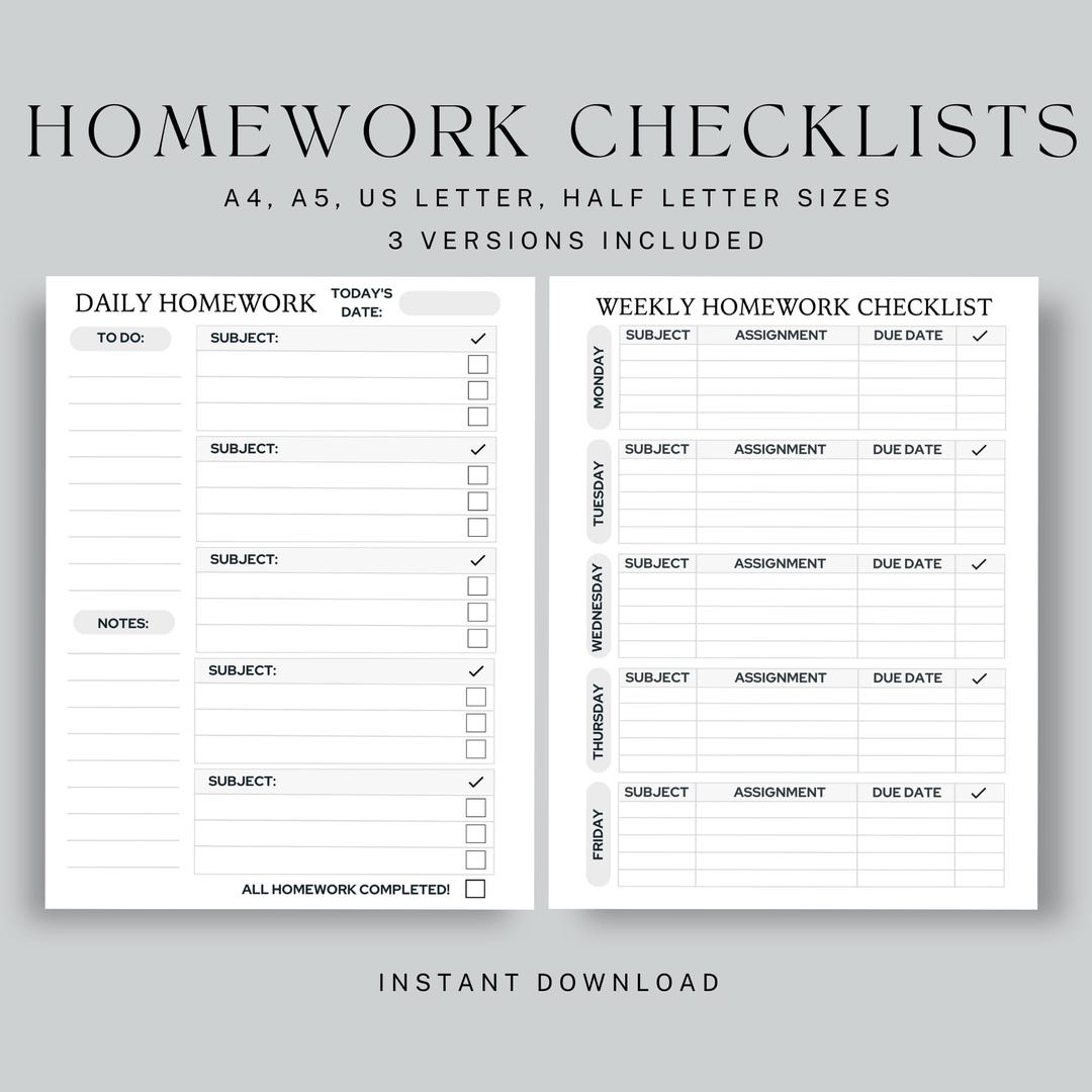 Daily & Weekly Homework Checklist: Fillable Student Planner (digital ...