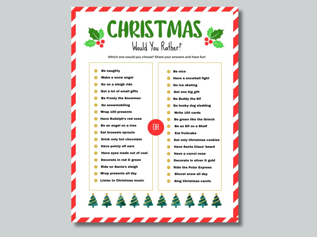 Christmas Would You Rather Game: Printable Kids Holiday Activity (PDF ...